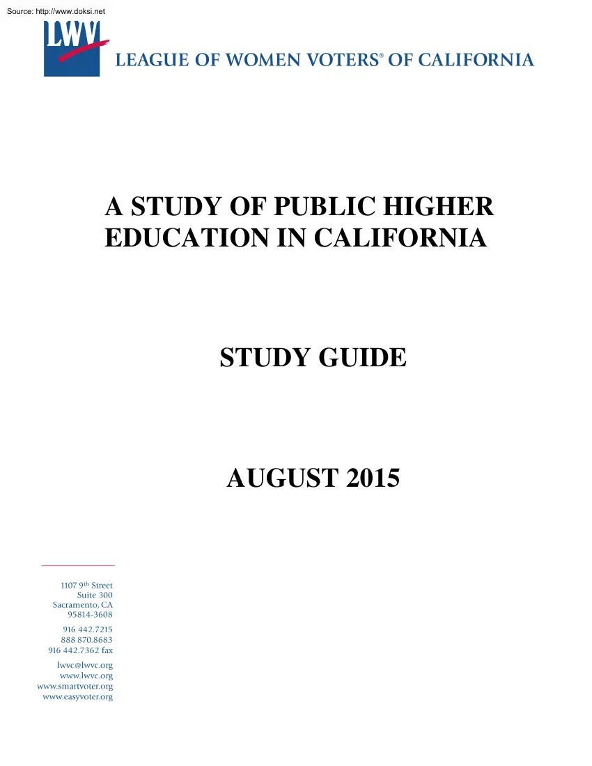 A Study of Public Higher Education in California