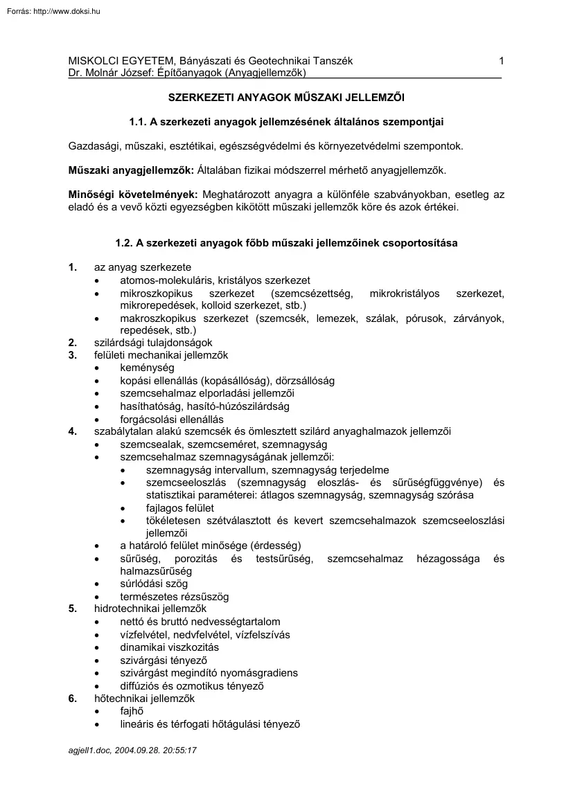 Dr. Molnár József - Szerkezeti anyagok műszaki jellemzői