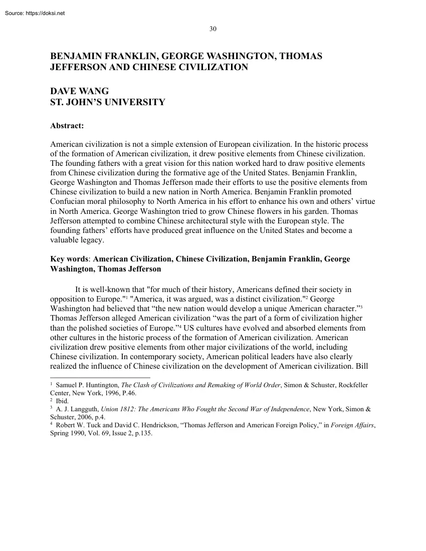Dave Wang - Benjamin Franklin, George Washington, Thomas Jefferson and Chinese Civilization