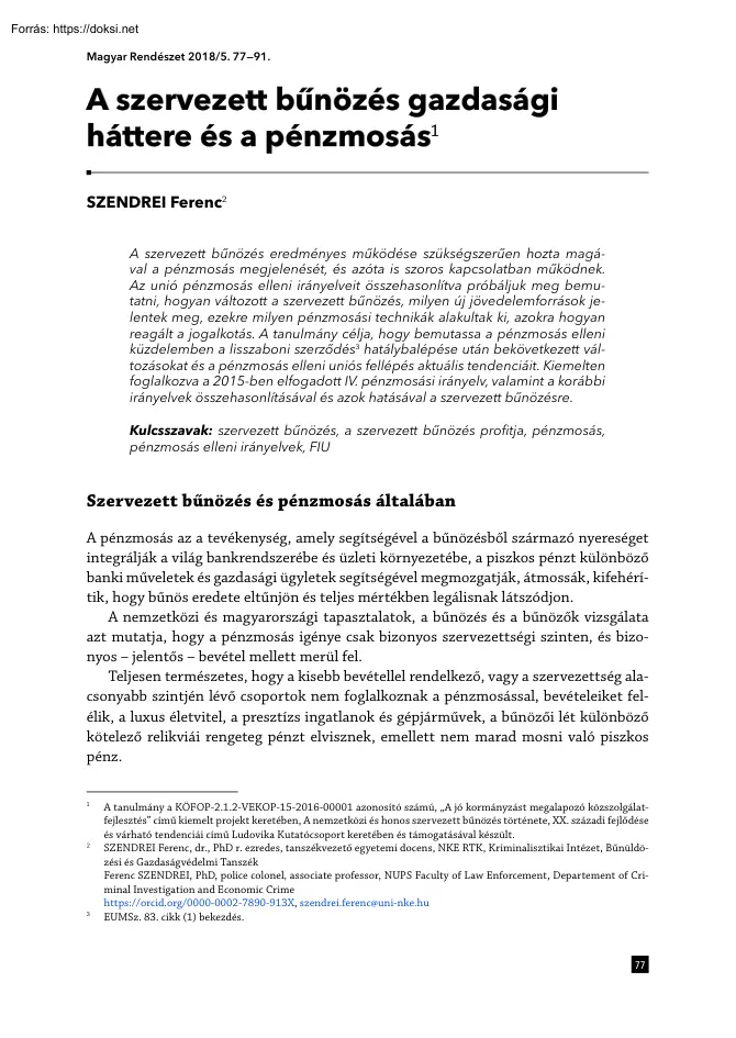 A szervezett bűnözés gazdasági háttere és a pénzmosás