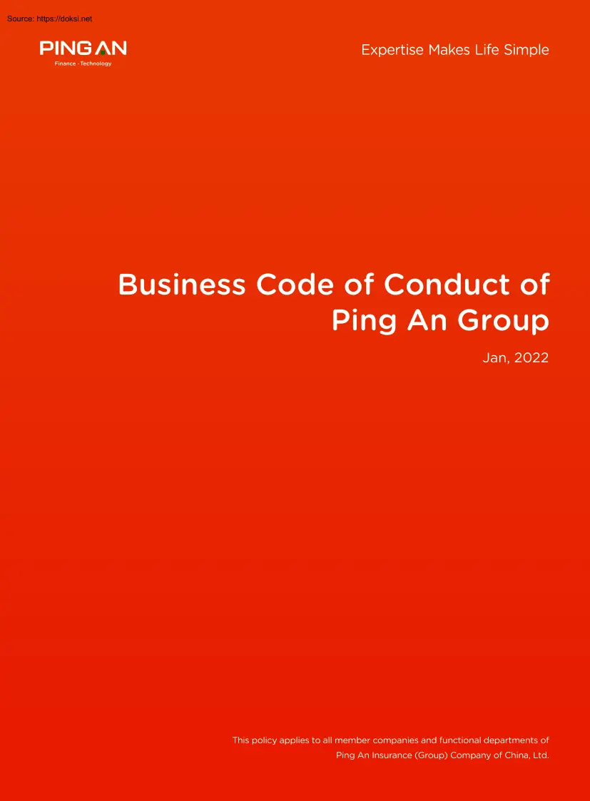 Business Code of Conduct of Ping An Group