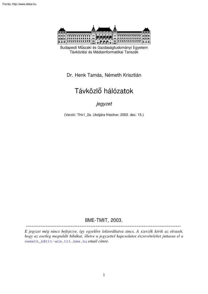 Henk-Németh - Távközlő hálózatok jegyzet