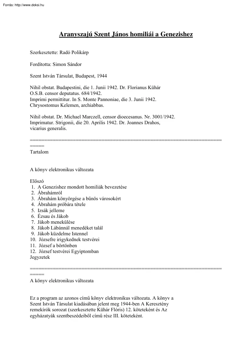 Aranyszajú Szent János homiliái a Genezishez