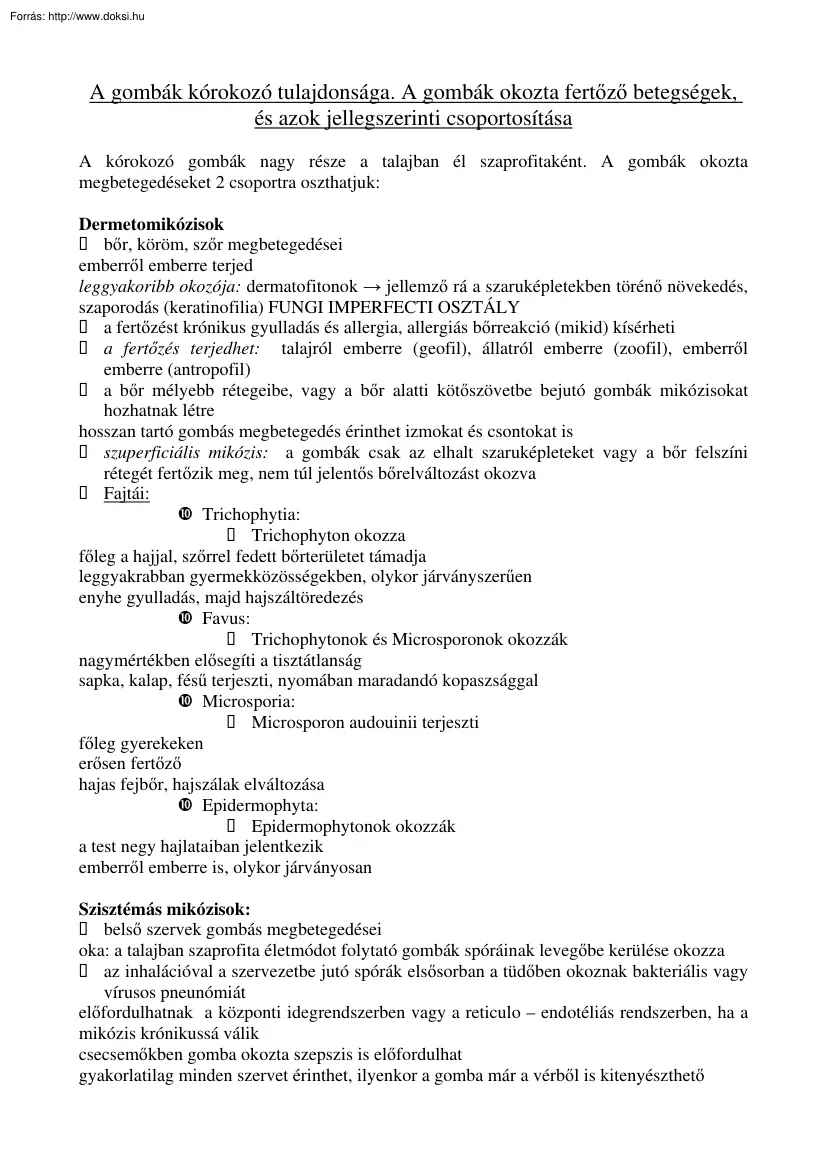 A gombák kórokozó tulajdonsága, a gombák okozta fertőző betegségek