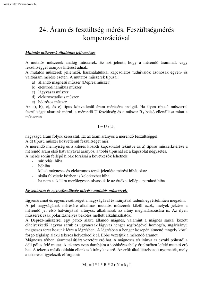 Áram és feszültség mérés