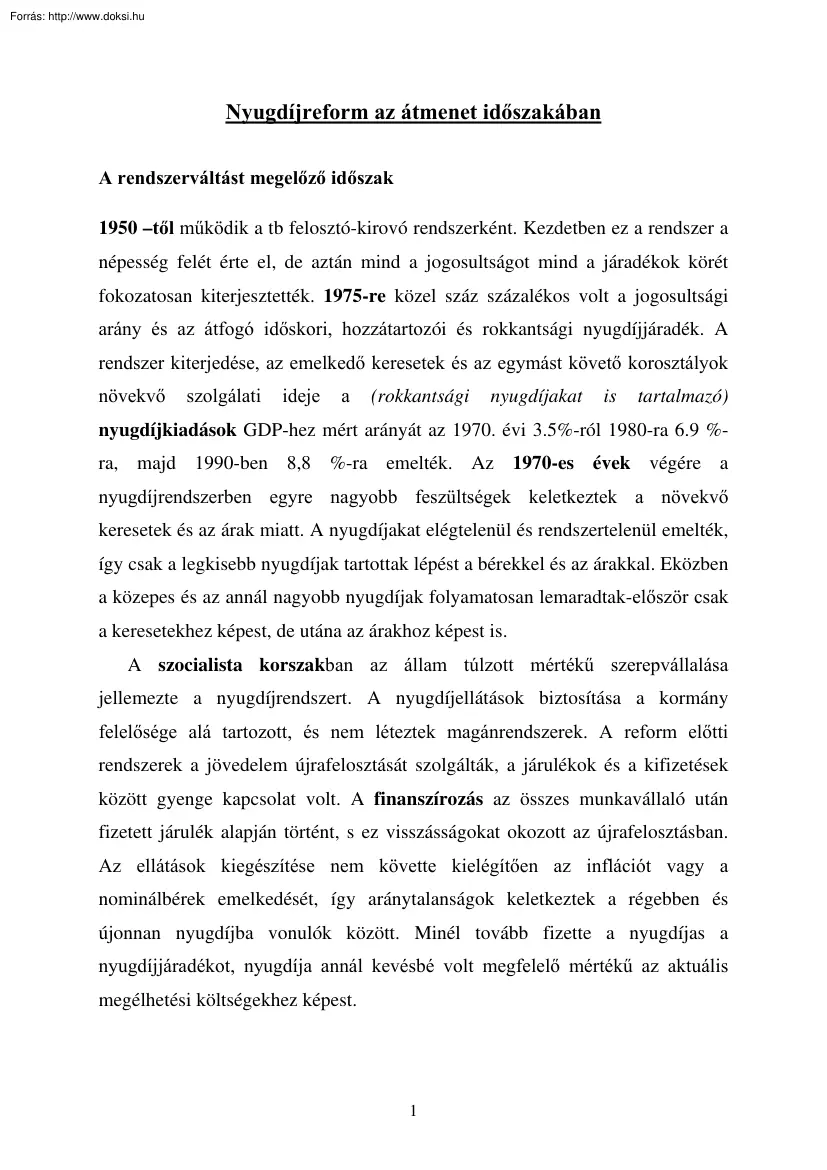 Nyugdíjreform az átmenet időszakában
