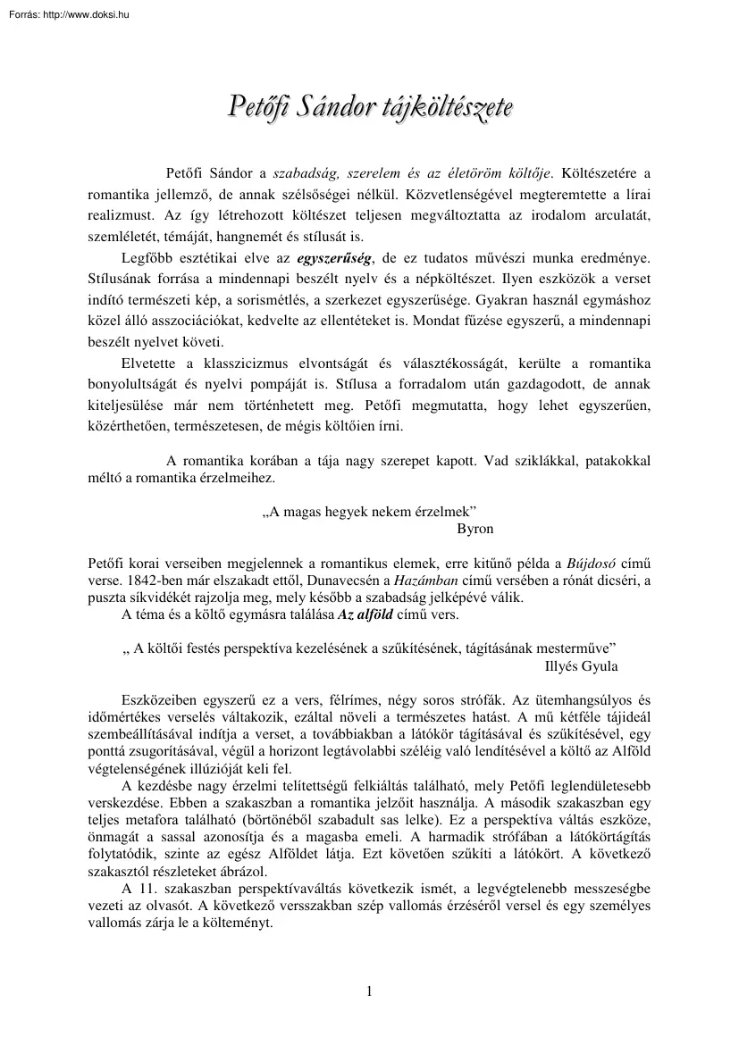 Bagoly Andrea - Petőfi Sándor tájköltészete