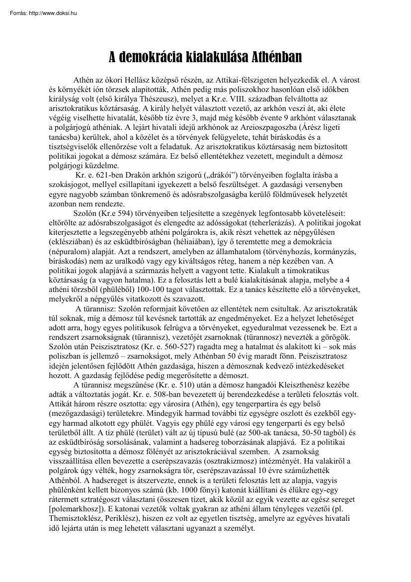 A demokrácia kialakulása Athénban