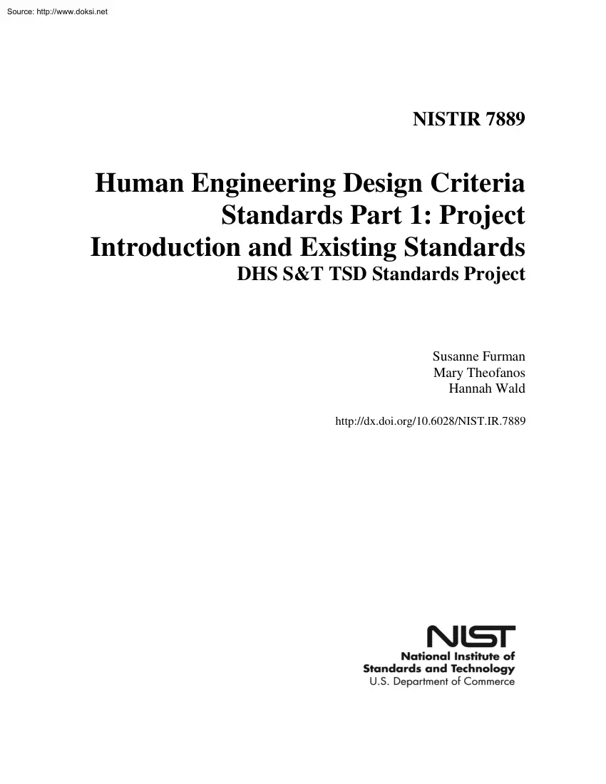 Furman-Theofanos-Wald - Human Engineering Design Criteria Standards, Project Introduction and