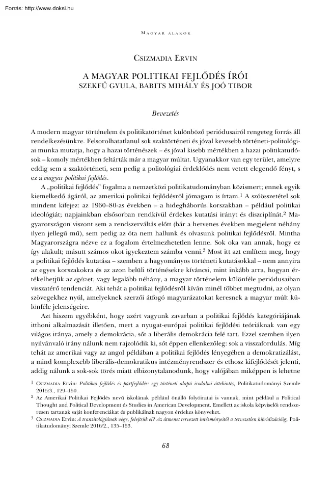 Csizmadia Ervin - A magyar politikai fejlődés írói