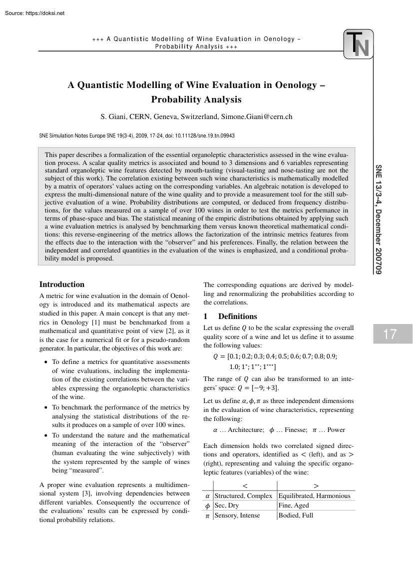 A Quantistic Modelling of Wine Evaluation in Oenology, Probability Analysis