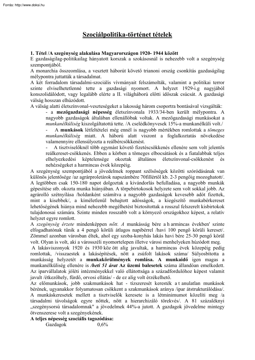 Szociálpolitika-történet tételek