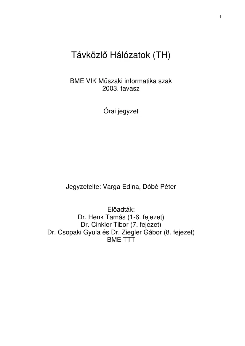 Varga-Dóbé - Távközlő hálózatok jegyzet
