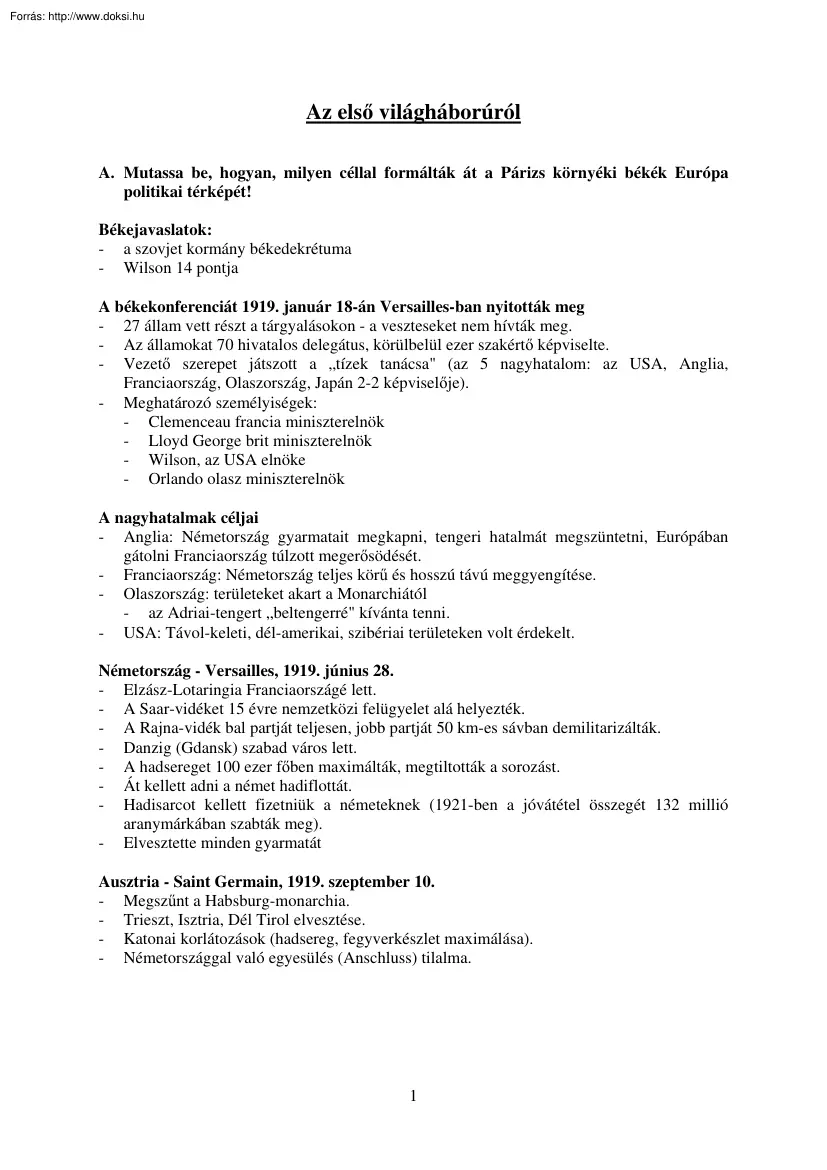 Az első világháborúról