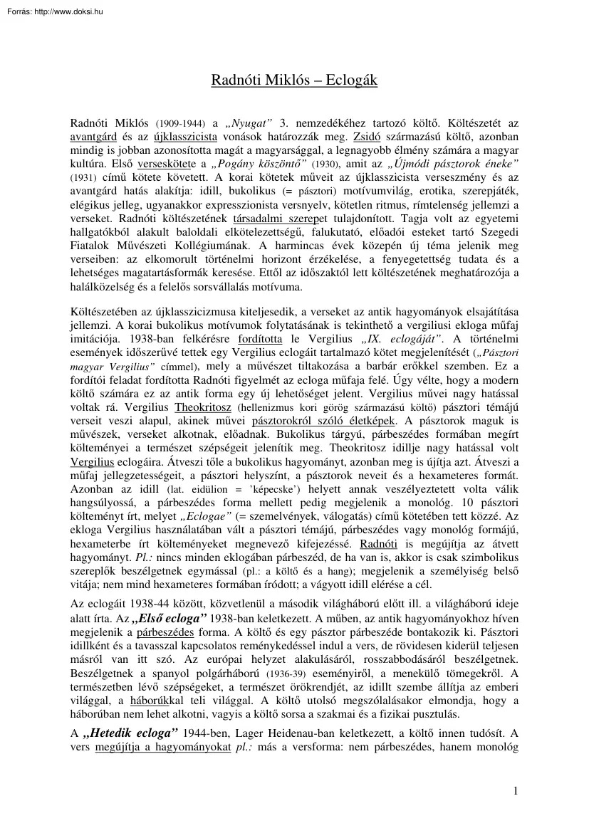 Radnóti Miklós - Eclogák