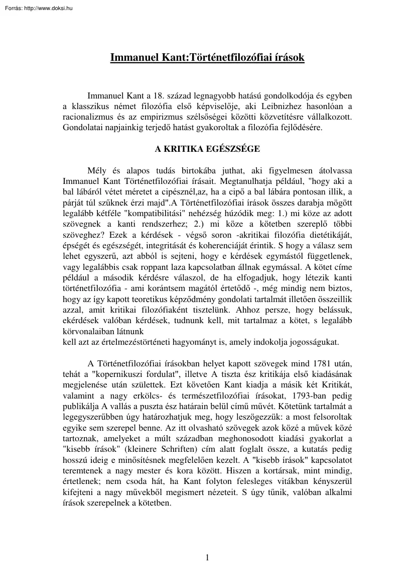 Immanuel Kant - Történetfilozófiai írások