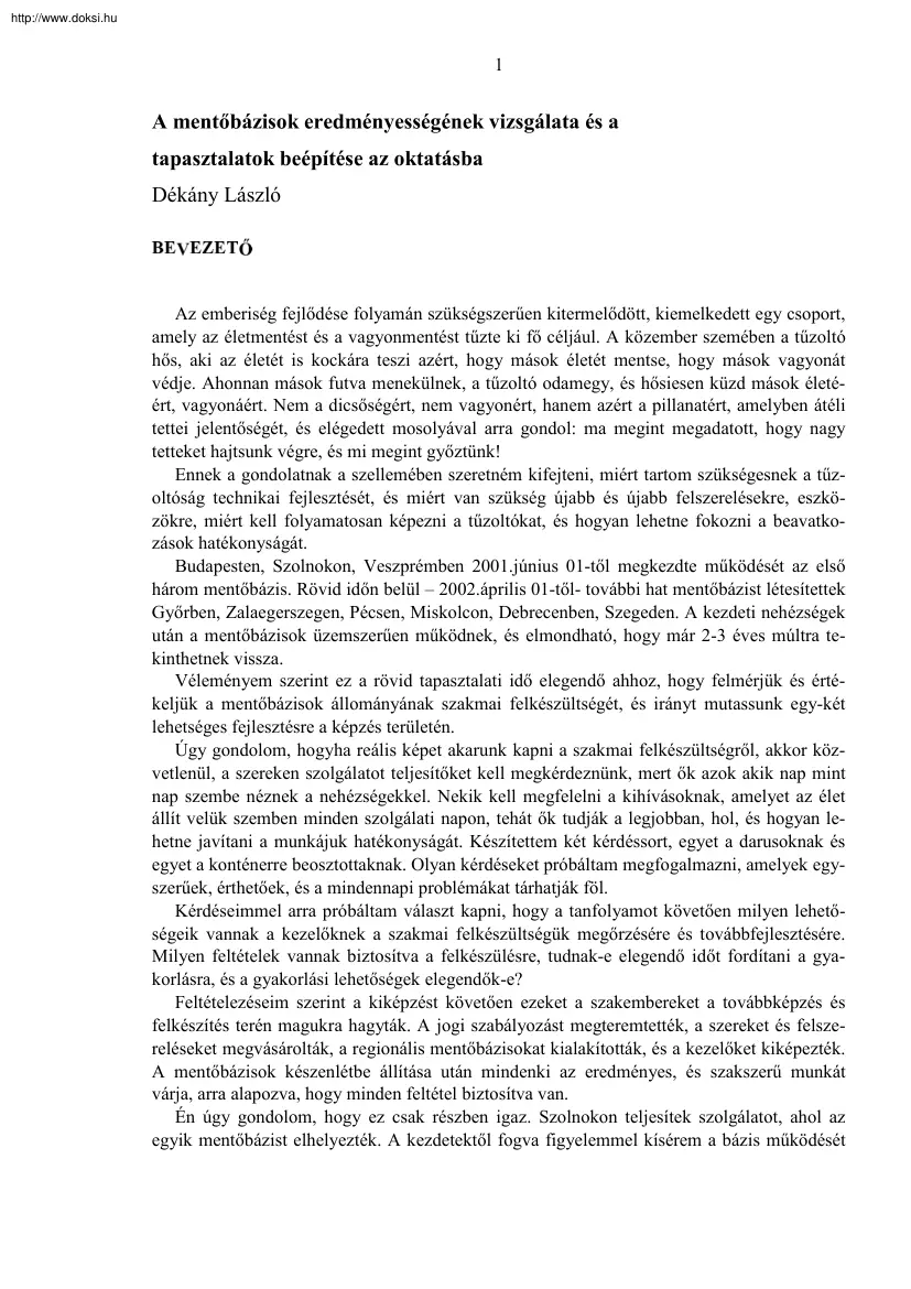 Dékány László - A mentőbázisok eredményességének vizsgálata és a tapasztalatok