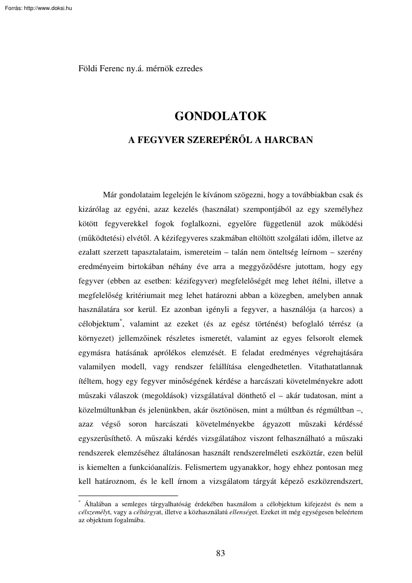 Földi Ferenc - Gondolatok a fegyver szerepéről a harcban