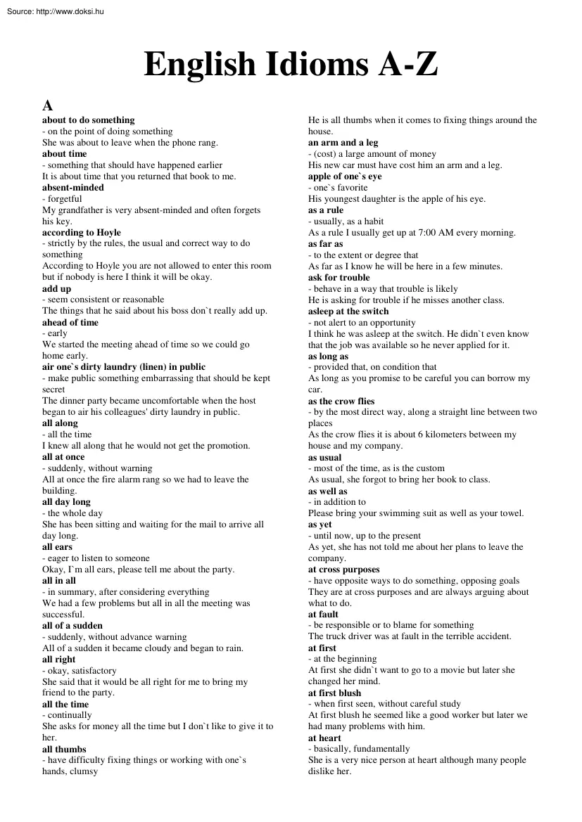 English Idioms A-Z