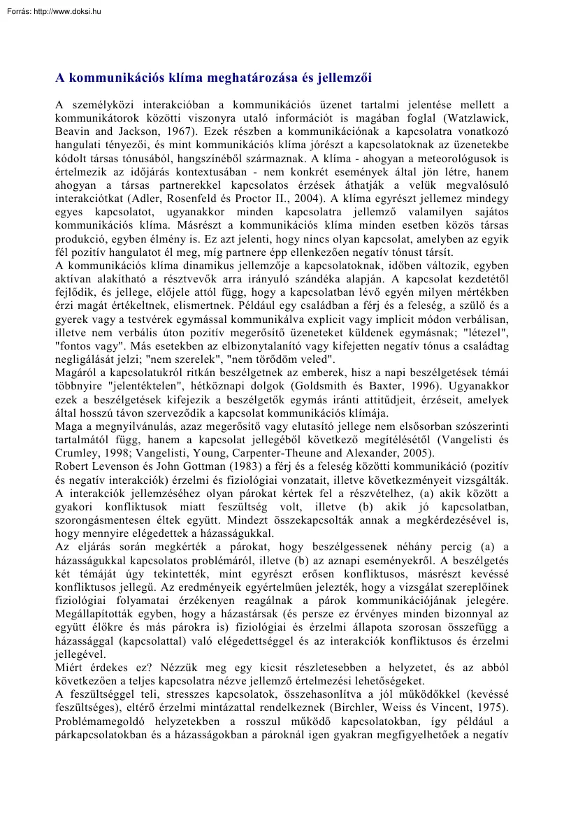 A kommunikációs klíma meghatározása és jellemzői