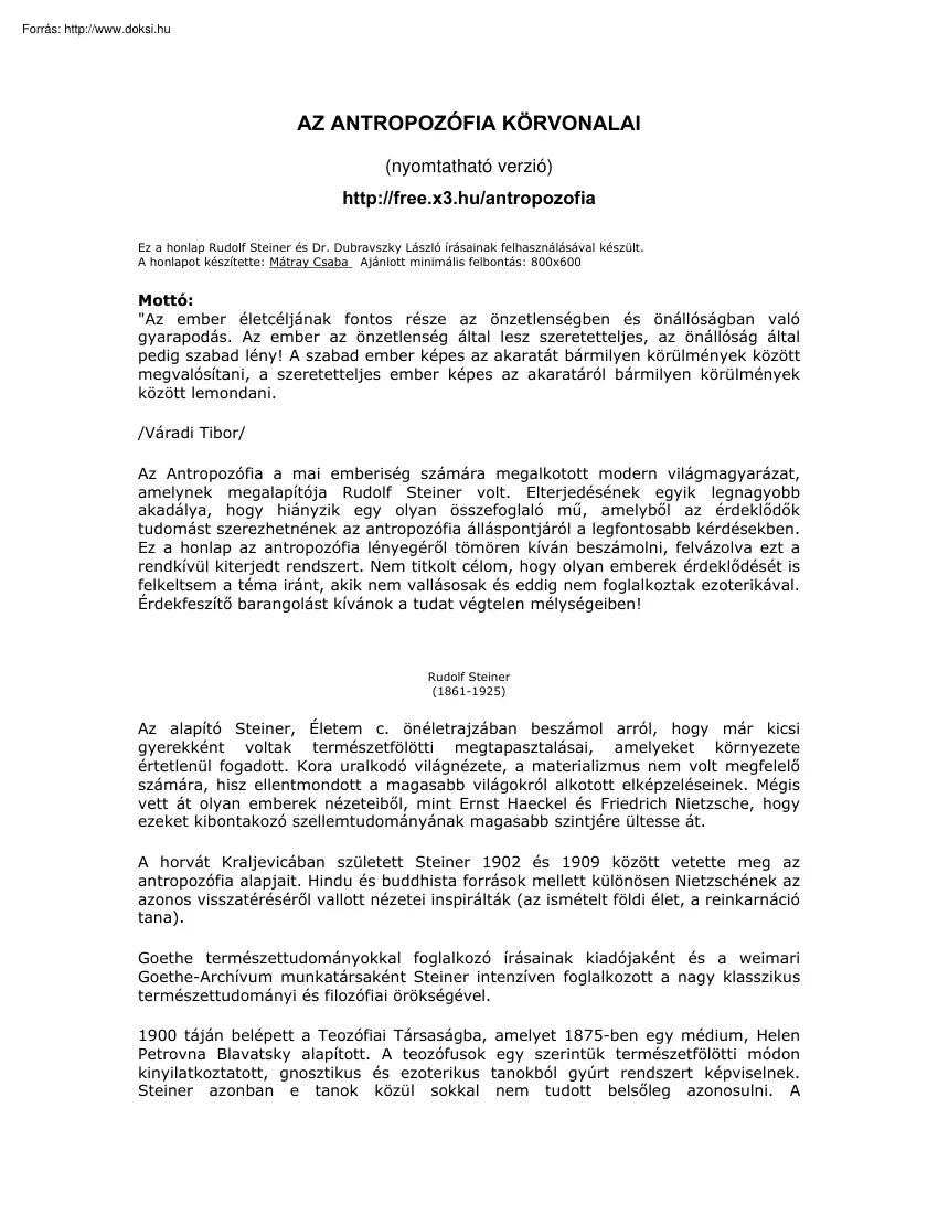 Az antropozófia körvonalai