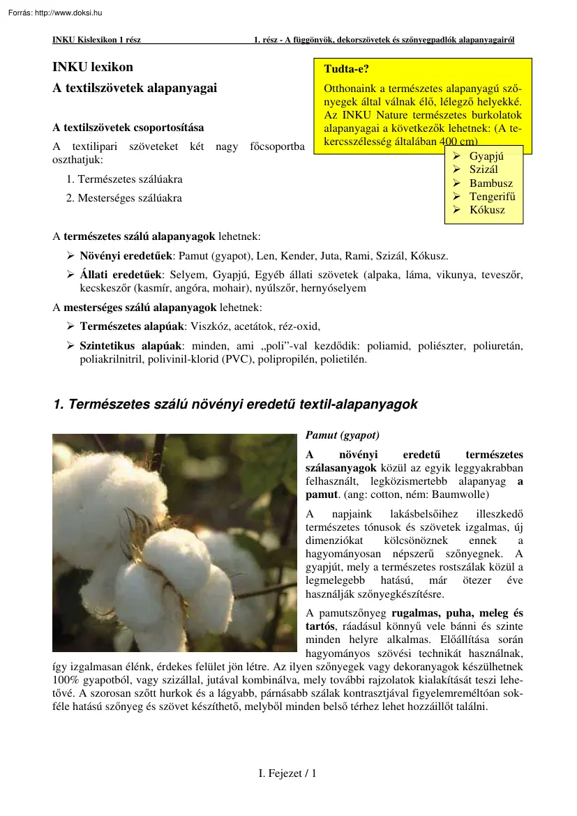 A textilszövetek alapanyagai