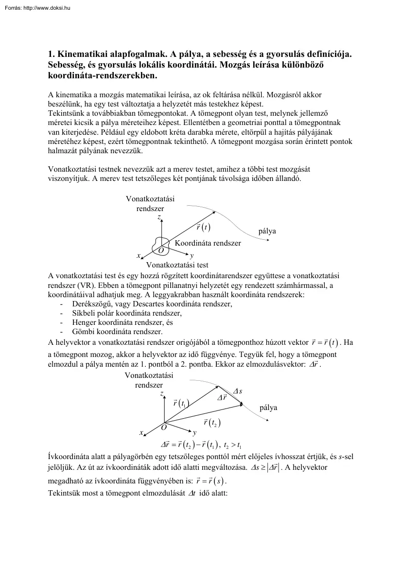 Kinematikai alapfogalmak