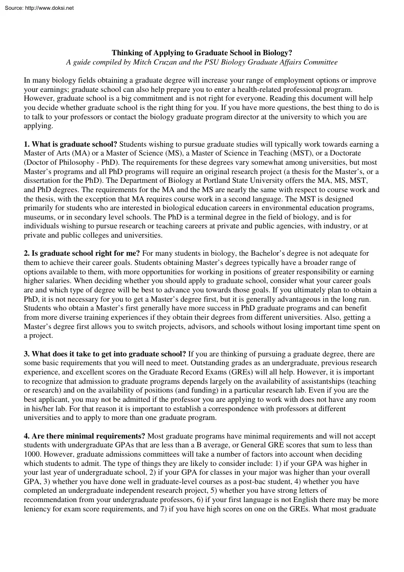 Thinking of Applying to Graduate School in Biology