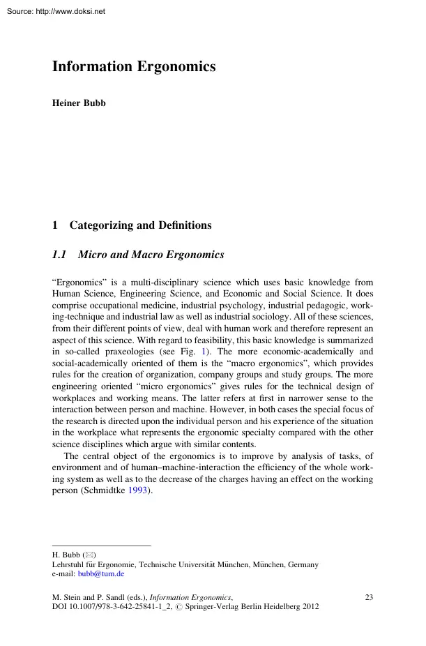 Heiner Bubb - Information Ergonomics