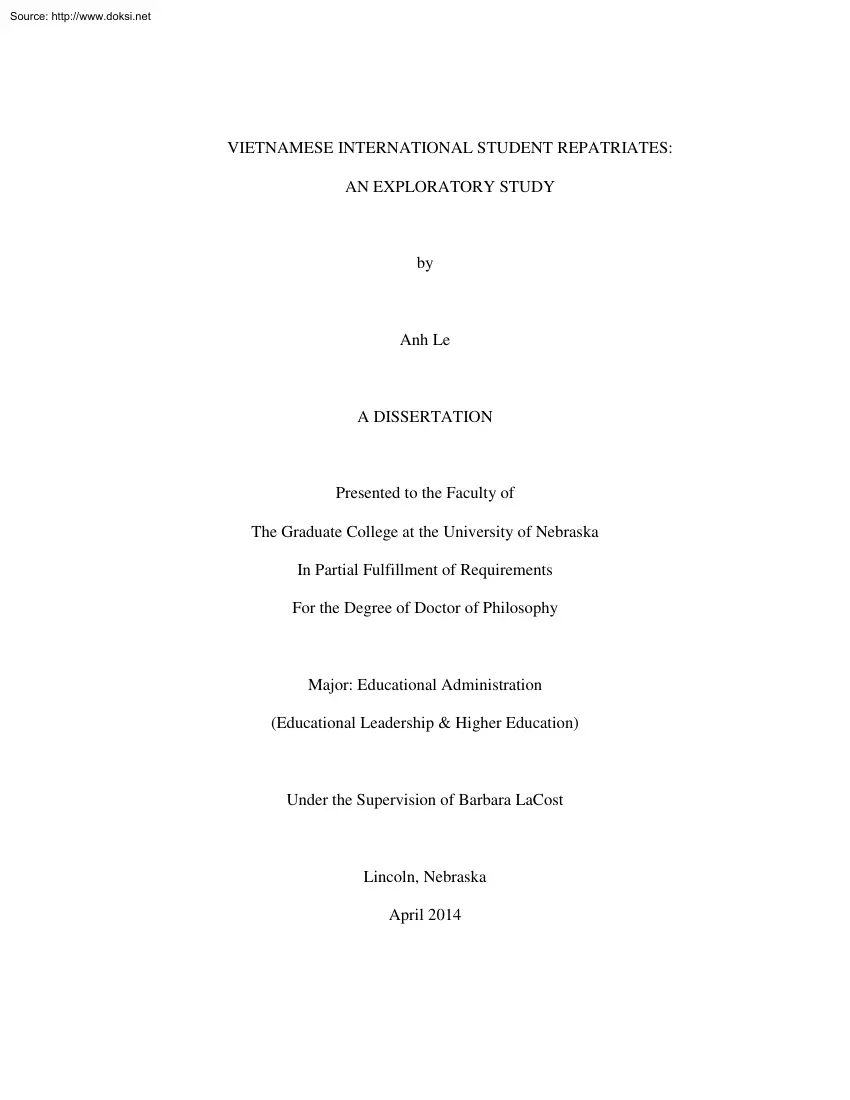 Anh Le - Vietnamese International Student Repatriates, An Exploratory Study