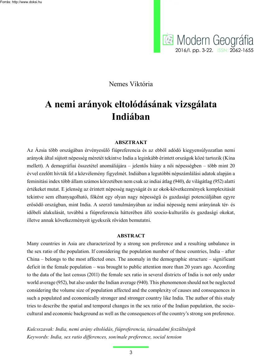Nemes Viktória - A nemi arányok eltolódásának vizsgálata Indiában