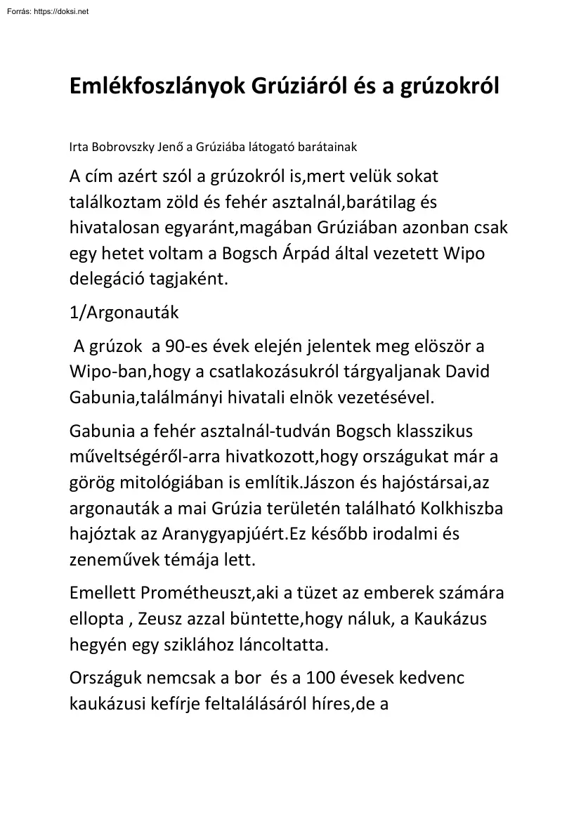 Bobrovszky Jenő - Emlékfoszlányok Grúziáról és a grúzokról