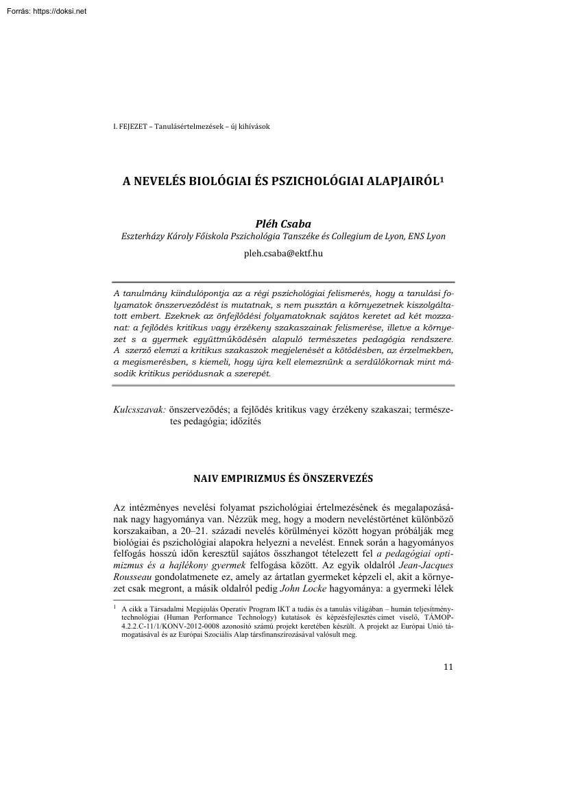 Pléh Csaba - A nevelés biológiai és pszichológiai alapjairól