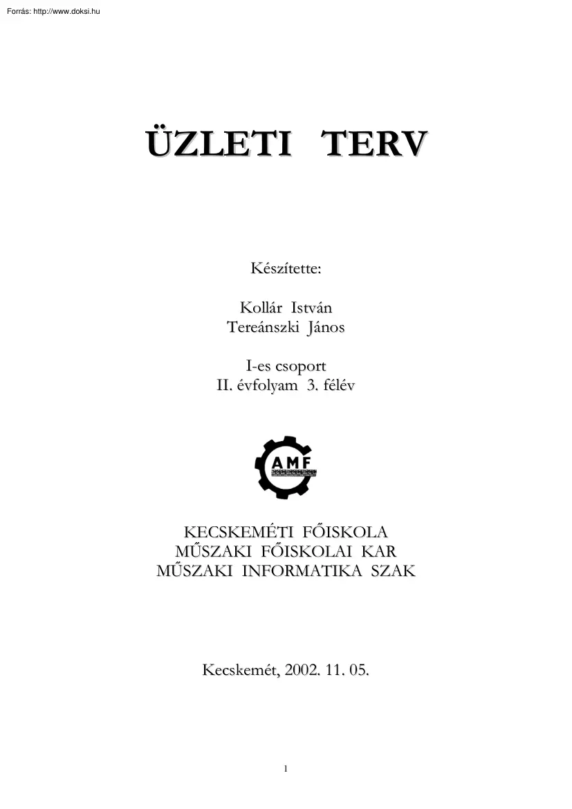 Kollár-Tereánszki - Horgászcsali Bt. üzleti terv