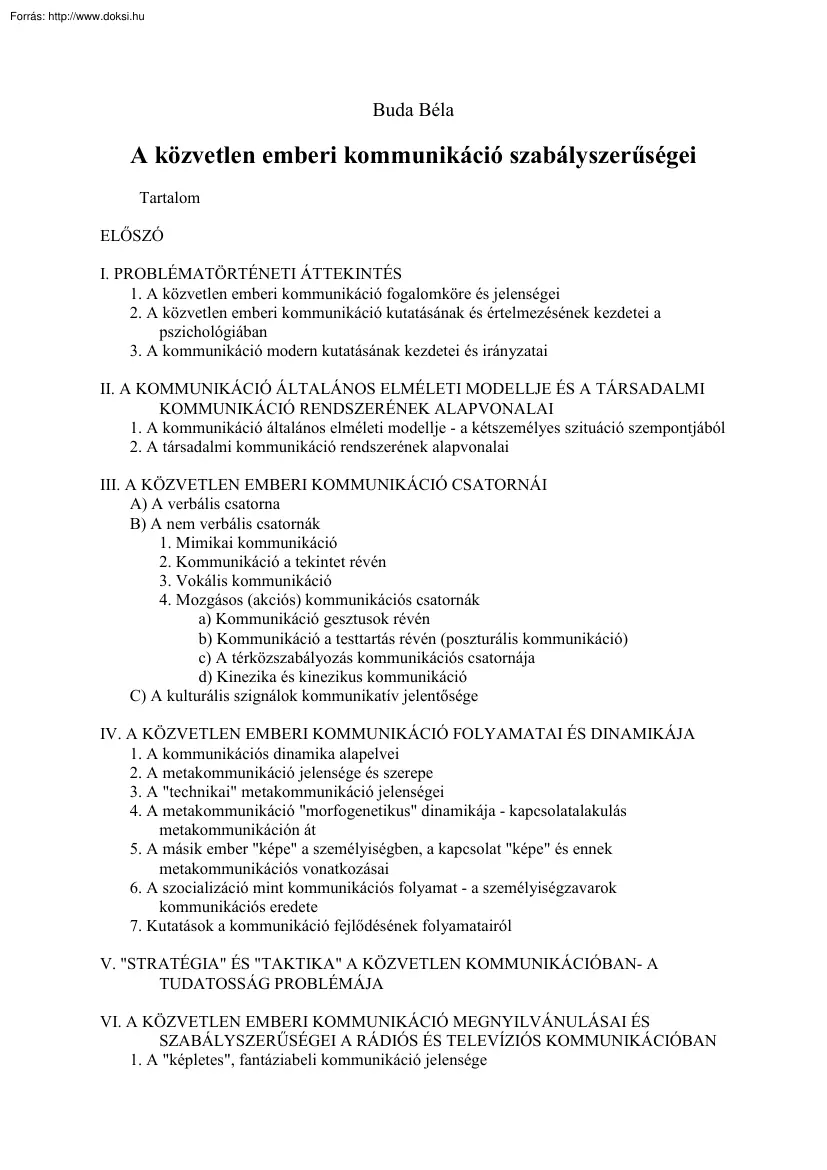 Buda Béla - A közvetlen emberi kommunikáció szabályszerűségei
