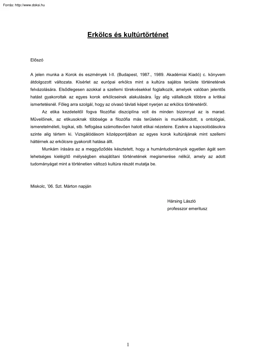 Hársing László - Erkölcs és kultúrtörténet