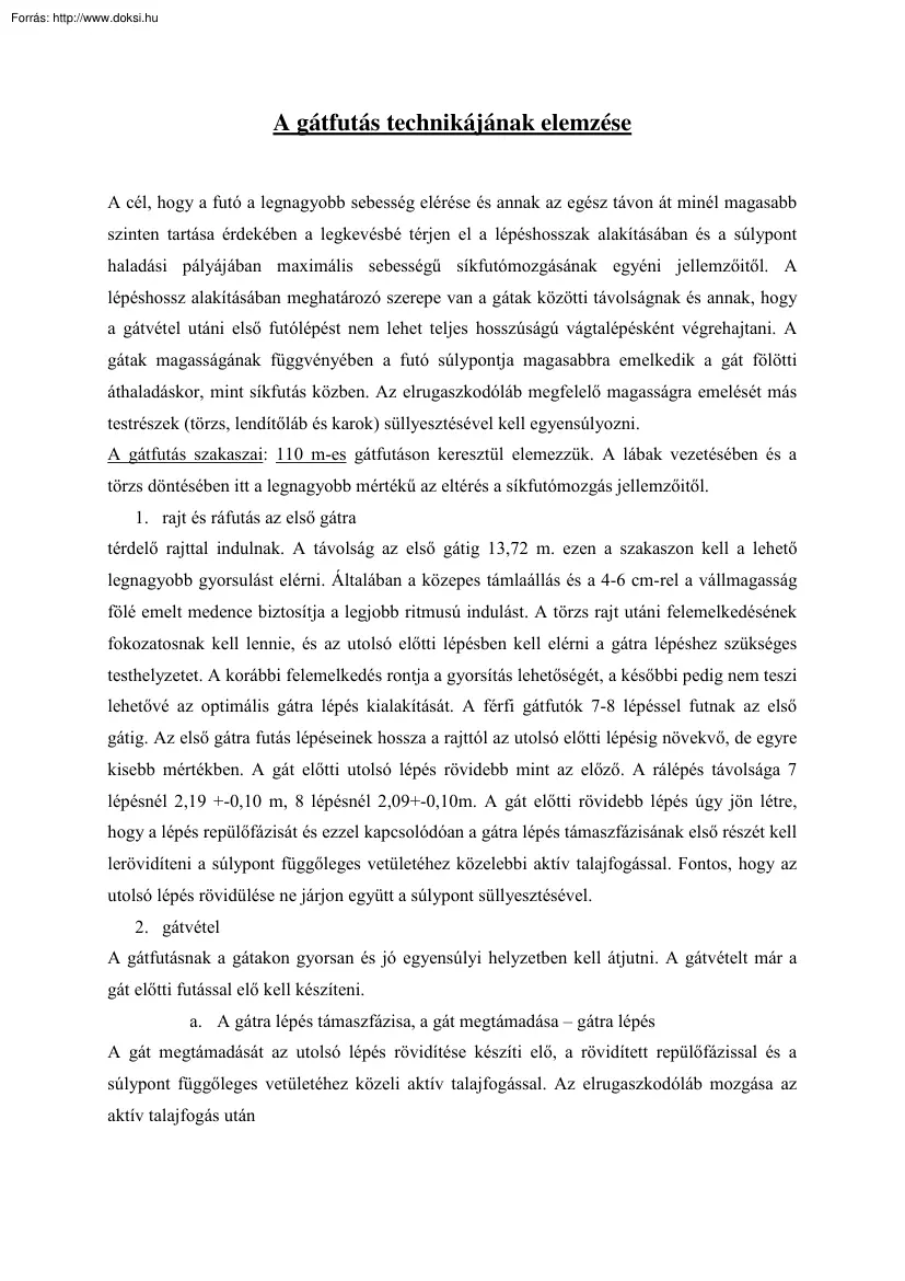 A gátfutás technikájának elemzése