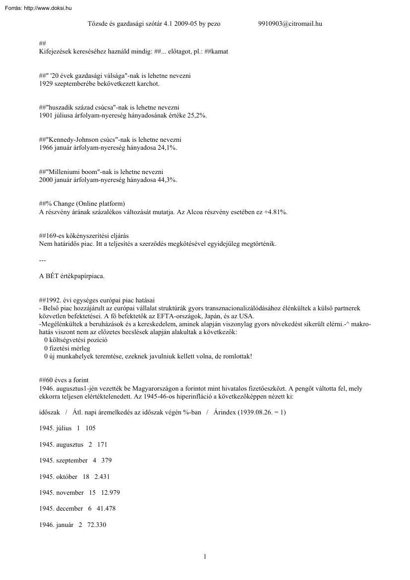 Tőzsde és gazdasági szótár