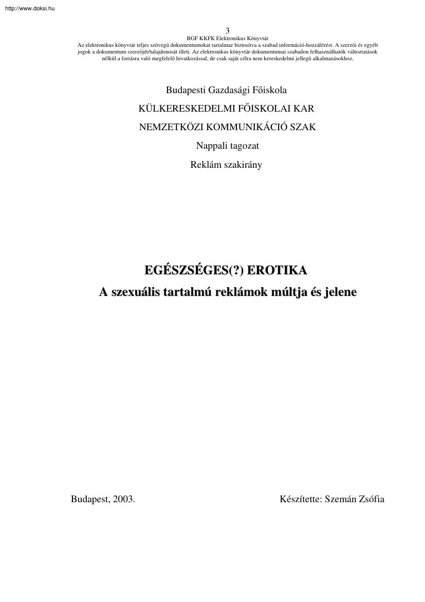 Szemán Zsófia - A szexuális tartalmú reklámok múltja és jelene