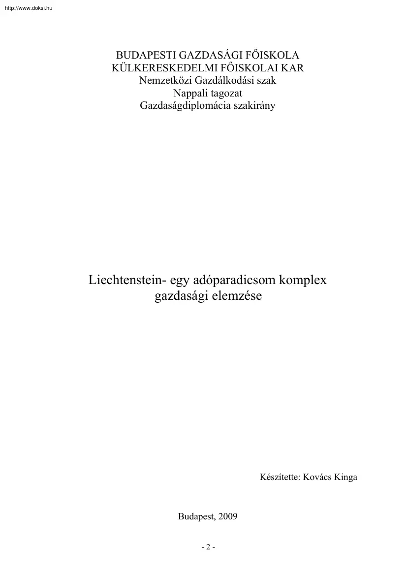 Kovács Kinga - Liechtenstein, egy adóparadicsom komplex gazdasági elemzése