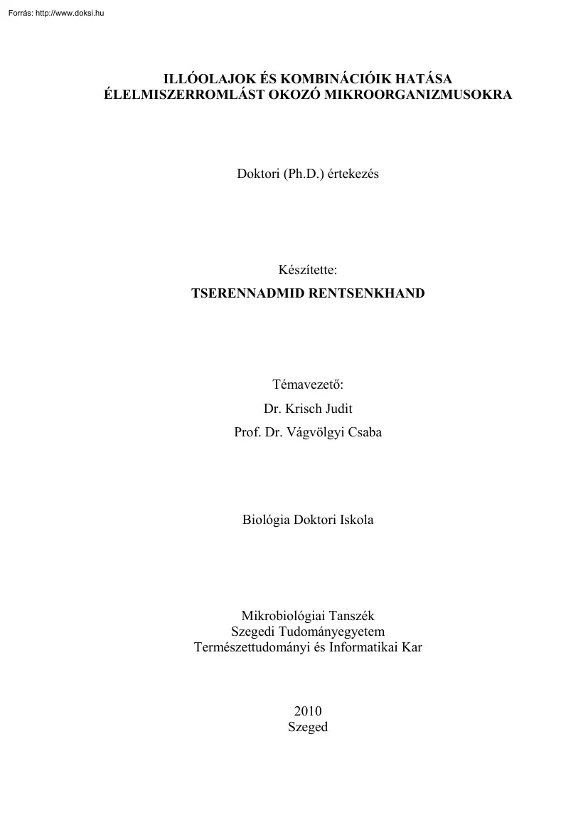 Tserennadmid Rentsenkhand - Illóanyagok és kombinációik hatása élelmiszerromlást okozó