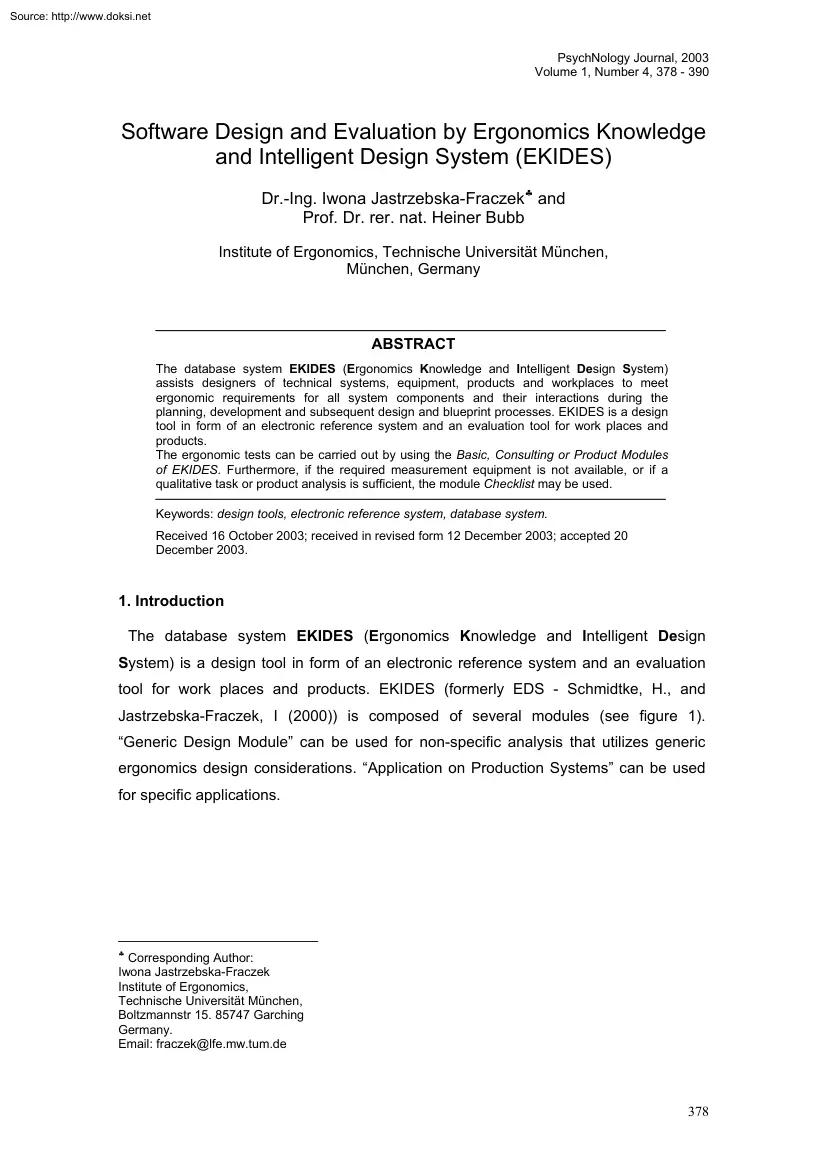 Jastrzebska-Fraczek-Bubb - Software Design and Evaluation by Ergonomics Knowledge and Intelligent