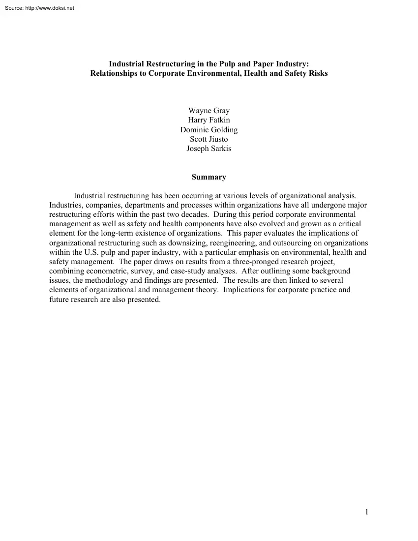 Gray-Fatkin-Golding - Industrial Restructuring in the Pulp and Paper Industry, Relationships to