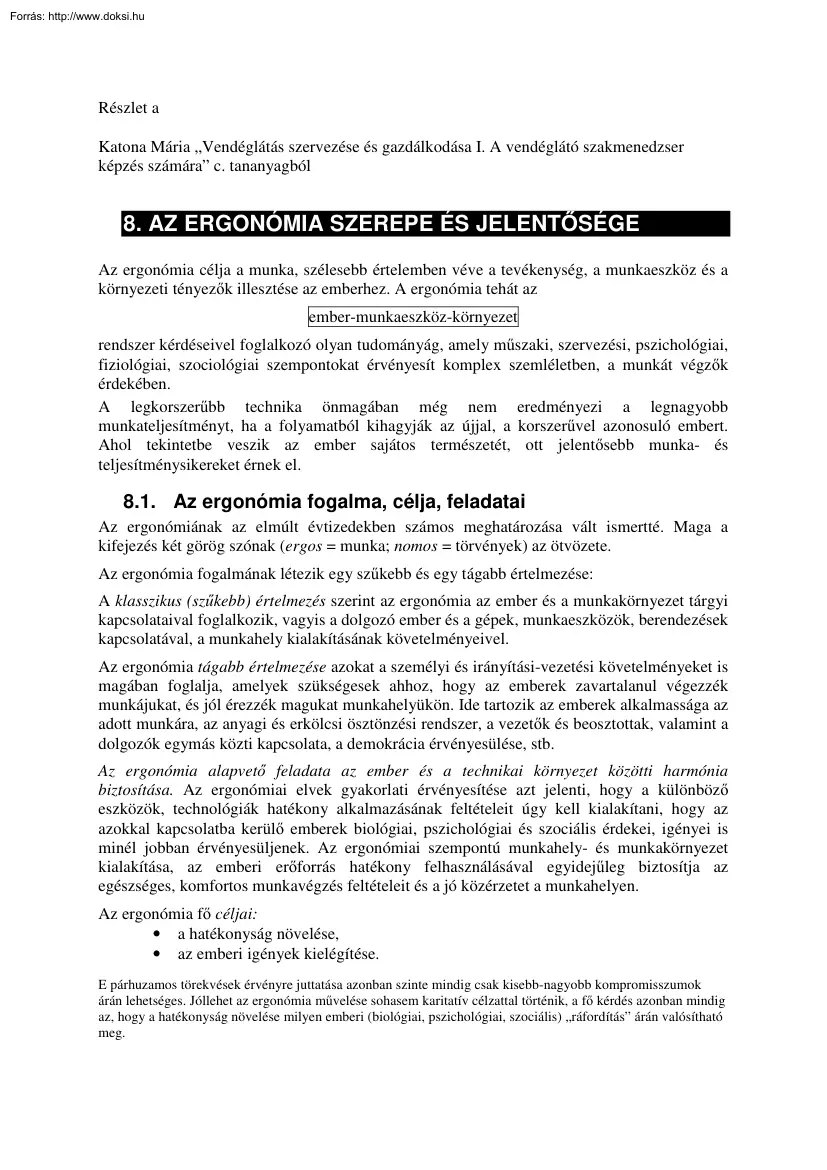 Katona Mária - Az ergonómia szerepe és jelentősége