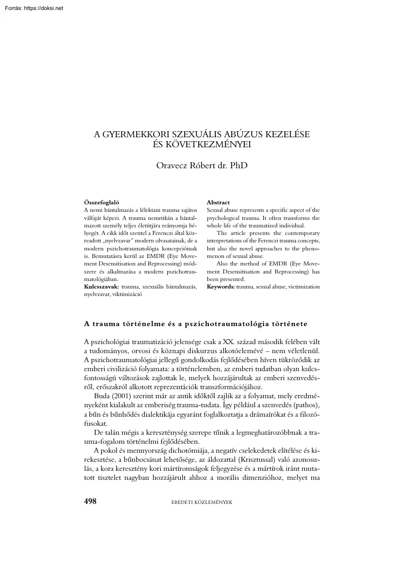 Oravecz Róbert dr. PhD - A gyermekkori szexuális abúzus kezelése és következményei