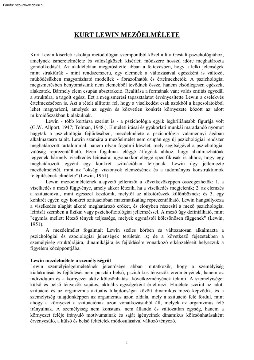 Kurt Lewin mezőelmélete