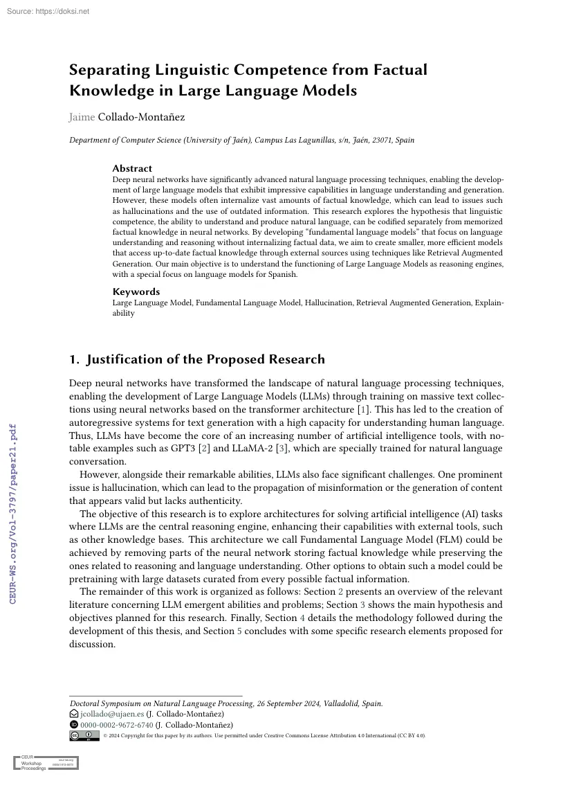 Jaime Collado-Montañez - Separating Linguistic Competence from Factual Knowledge in Large Language