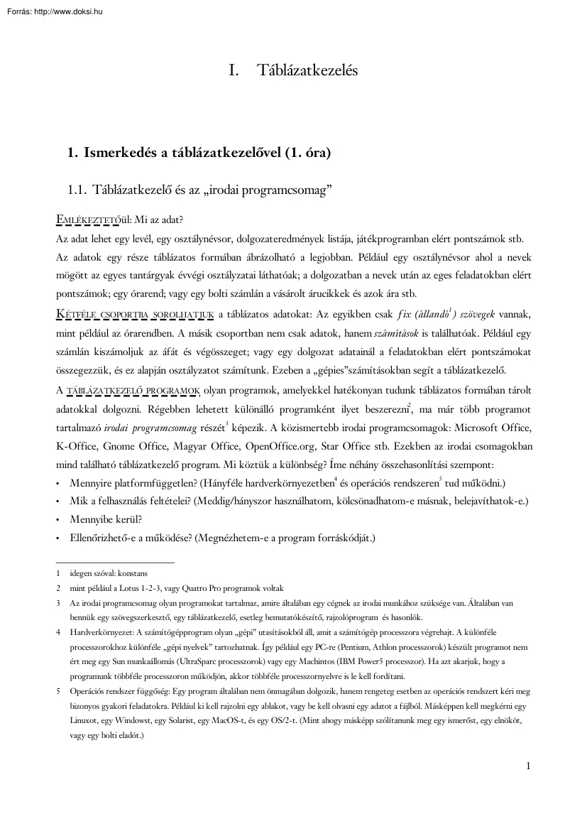 Az OpenOffice.org táblázatkezelő használata