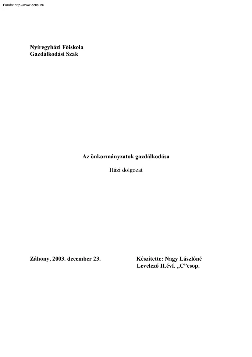 Nagy Lászlóné - Az önkormányzatok gazdálkodása