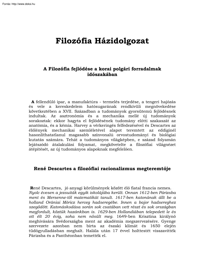 A filozófia fejlődése a korai polgári forradalmak időszakában